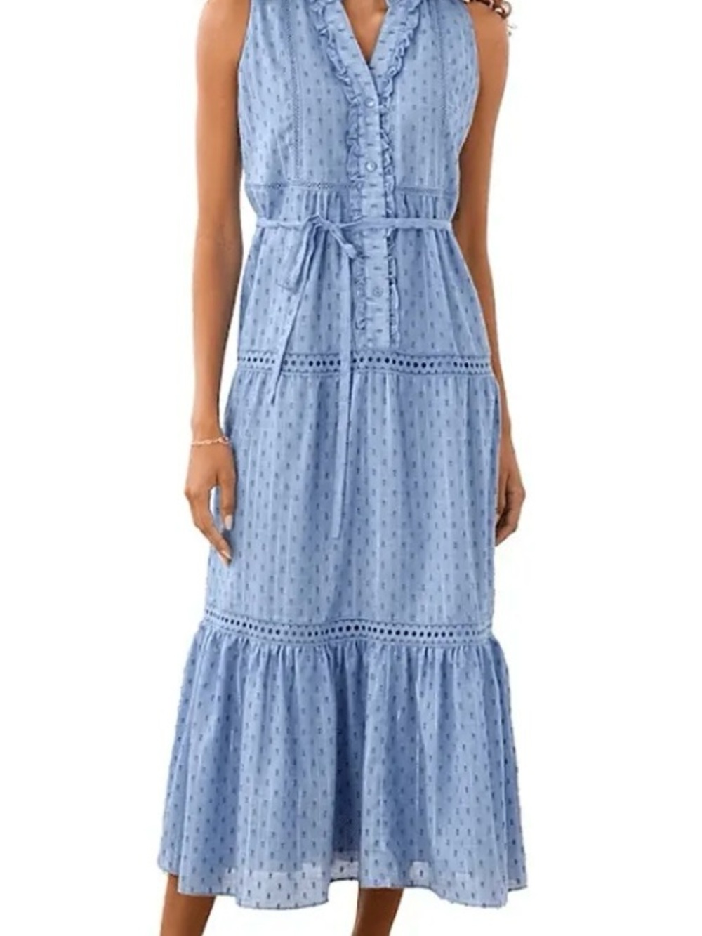 CARTOLINA DARA  Eyelet Maxi Dress in Blue SIZE LARGE 80/20 poly and cotton